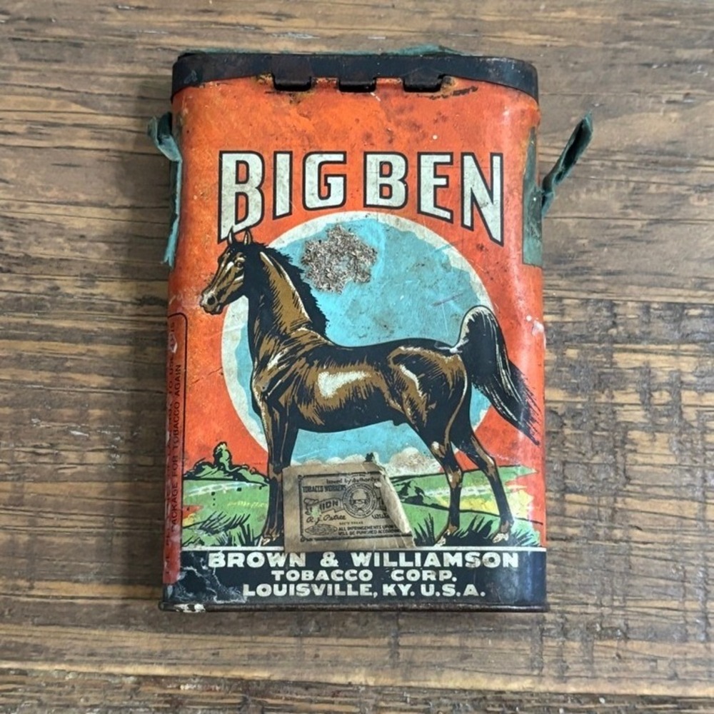 Vintage Big Ben Smoking Tobacco Tin Brown & Williamson Horse Graphic USA Made